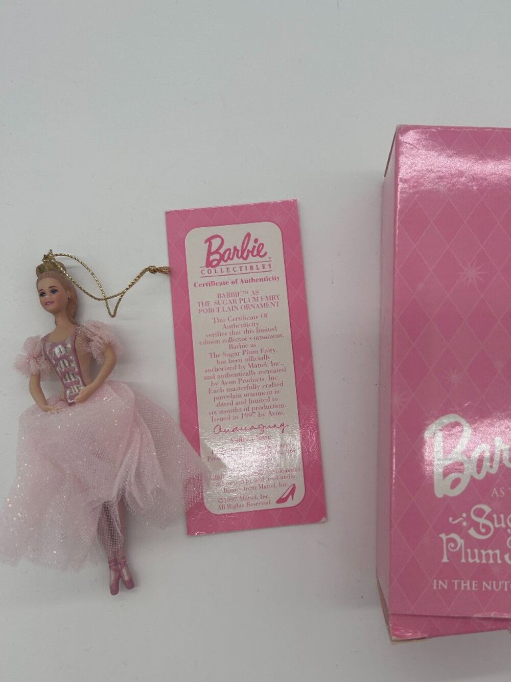 Avon Barbie as The Sugar Plum Fairy Porcelain Ornament 1997 Nutcracker w/ COA